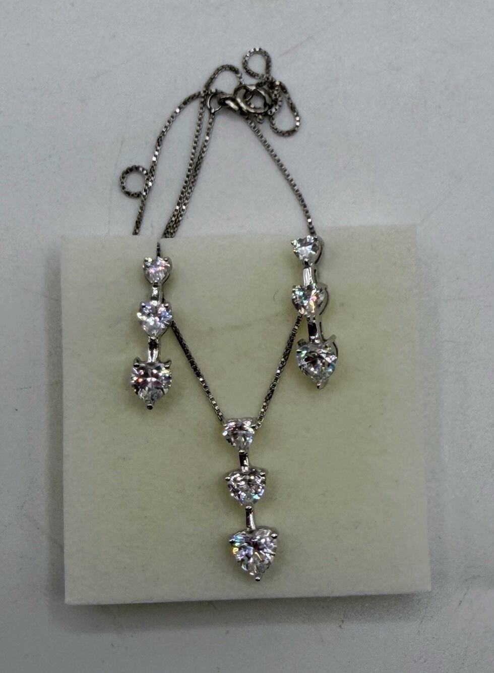 NEW 925 Sterling Silver Italy Heart CZ Necklace Dangle Earrings Set 7.43g